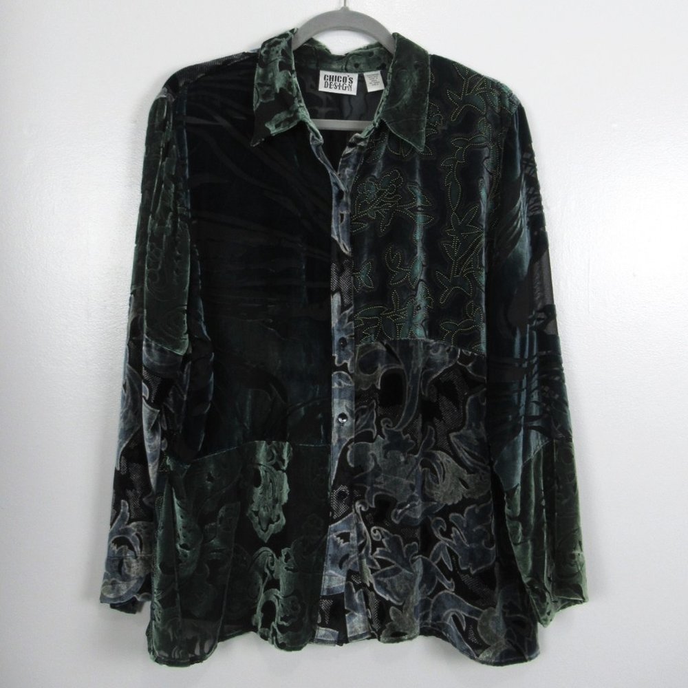 Chico's Velvet Burnout Button Up Top Size 2 Large